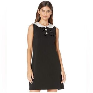 Betsy Johnson Rhinestone and Pearl Peter Pan Collar Black sleeveless Shift Dress